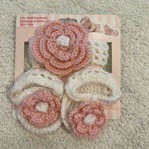 Baby hand crocheted head wrap & sandal booties 0-6m